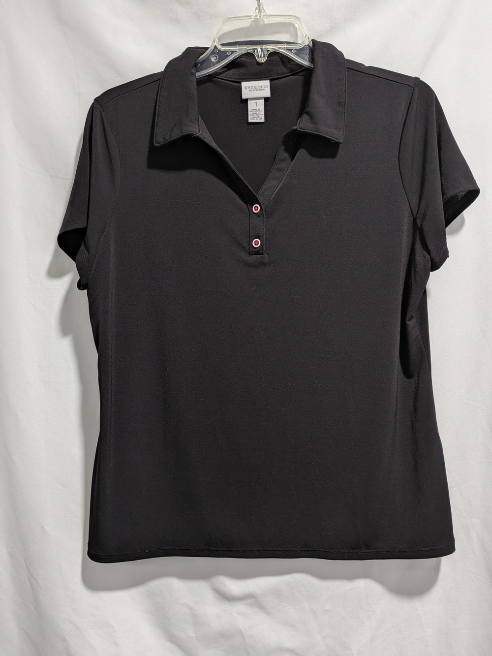 Chico's Black Short Sleeve Polo with Button Accents